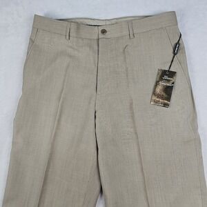 Linea Naturale Dress Pants Mens 34 Tan 100% Wool Flat Front Casual Career Stripe